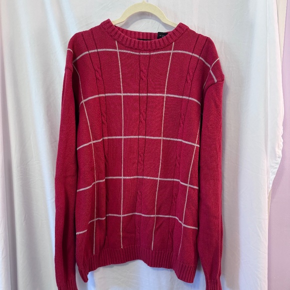 Haggar Men’s XL Cotton Crew Neck Sweater Red Tan Stripes - Picture 1 of 3